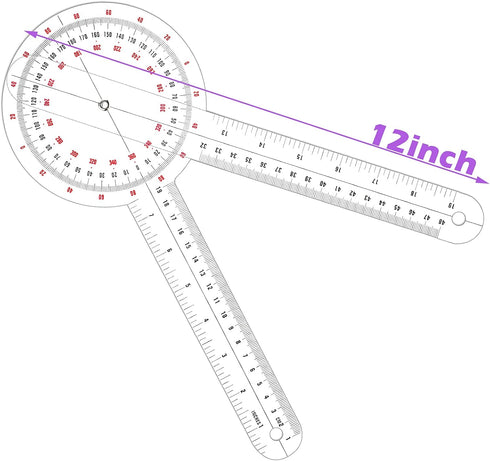 12 Inch Goniometer Transparent Orthopedic Angle Ruler Plastic Goniometer 360 Degree for Body Measuring Tape Goniometer Protractor Ruler (1)