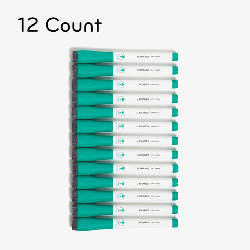 U Brands Low-Odor Dry Erase Markers with Erasers, Set of 12, Medium (2 mm) Point, Green by U Brands
