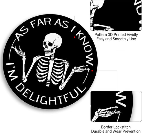 Skeleton Round Mouse Pad, Black Funny Small Mousepad for Wireless Mouse, 8.6 x 8.6 Inch Gaming Mouse Mat
