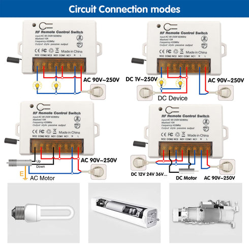 DieseRC 2 Channels Wireless Relay Remote Control Switch, 433Mhz RF AC 110V 120V 220V 240V, 10A Relay Receiver