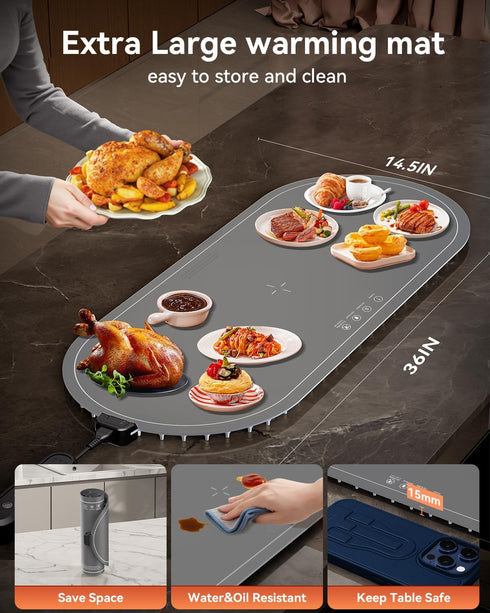 36"x15" Warming Mat for Food Extra Large, Food Warming Mat with Heat Insulation Pad, Silicone Heating Mat for Food