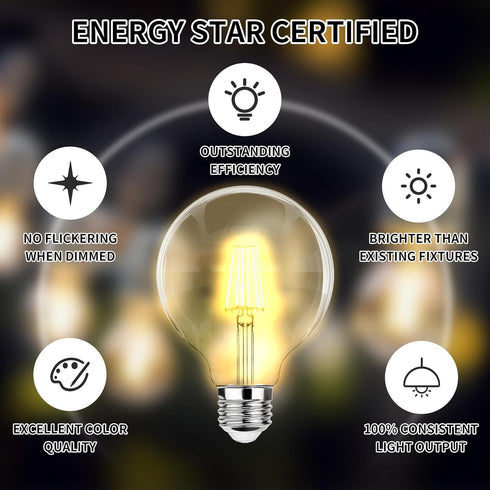 2PCS G125 Bulbs 8w 60 watt,E26 Bulb Lightbulbs 2700k 2PCS) Globe LED Light Equivalent Large Decorative Edison Light