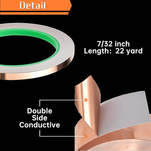 Double Sided Conductive Copper Foil Tape for Stained Glass Welding, Electrical Repairs, 2Pcs (7/32 inch)