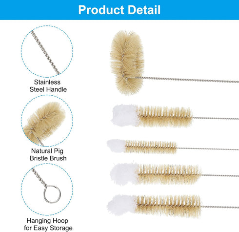 PATIKIL 7.5", 8.3", 11.2", 13.4" Straw Cleaner Brush Set, 2Set Stainless Steel Natural Pig Bristle for Lab Supplies