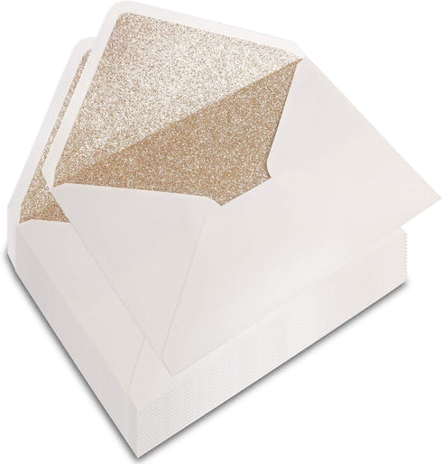 PONATIA 50 Pieces/Lot A7 Envelopes, 5.25 x 7.5'' Gold Glitter Shiny Envelopes, Perfect for 5x7'' Weddings, Invitation