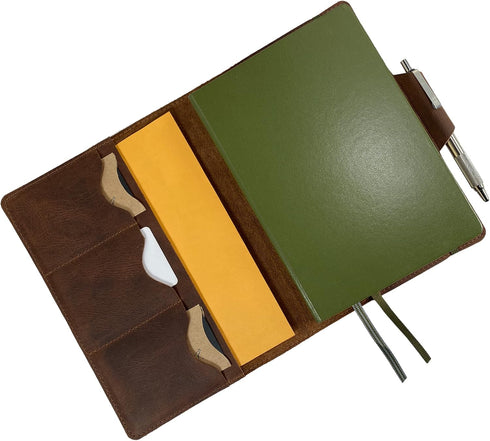 Leuchtturm A5 Notebook Cover - Handmade Full Grain Leather, Bourbon Brown, Perfect for Storing Journal