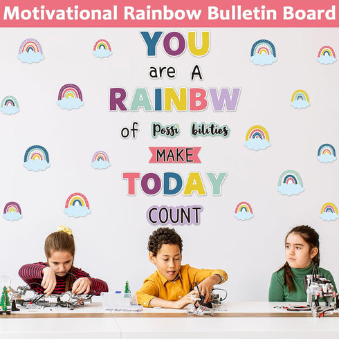 Motivational Rainbow Bulletin Board Cutouts, Happy Sunshine Day Inspirational Classroom Decoration for Wall Decor