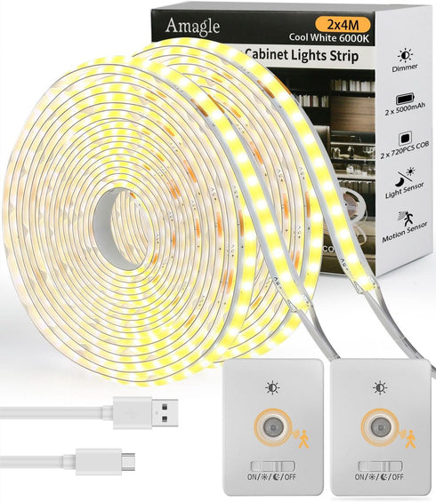 Under Cabinet Lighting Wireless, 2 Pack 5000mAh 13FT COB Motion Sensor Led