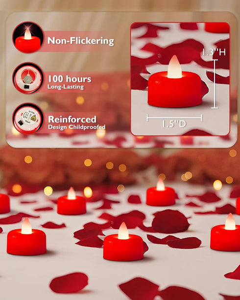 12 Pack Amagic Red Flameless LED Tea Lights Candles Battery Operated, Electric Fake Tealight Candles for Votive