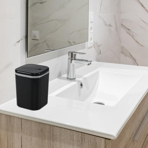 Mini Trash Can - 0.5 Gallon Black Wastebasket Container for Desk, Countertop