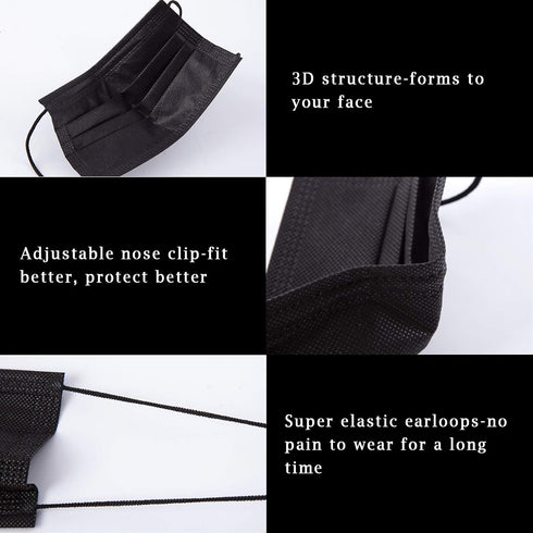 200 3 Borje PCS Black Disposable Face Mask Ply Protection Face Masks