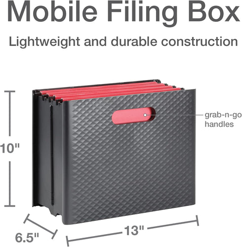 Pendaflex Mobile File Box with Handles, Easy Set Up, Collapse Down and Store Away, 13" W x 10" H x 6.5" D, Holds Letter Size Files, Black (126118) by Pendaflex