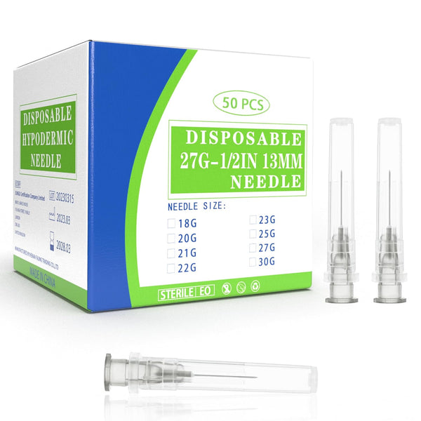 27 Gauge 1/2 Inch Disposable Needles with Caps - Luer Lock Lab