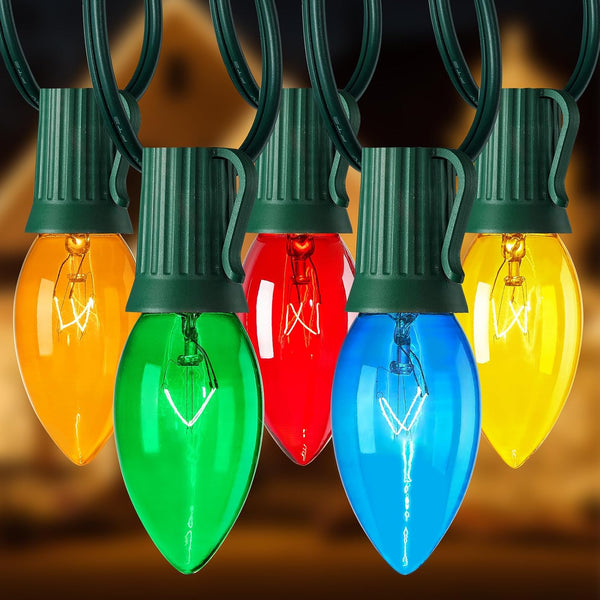 Brightown 25 Feet C9 Bulb String Lights Outdoor Multicolored Christmas Lights Green