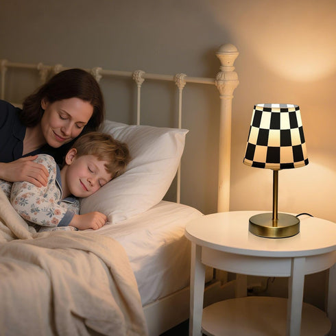 Dimmable ALAZA Table Lamp for Bedroom Nightstand Black White Checkered Chess Buffalo Plaid Bedside Lamp with USB Port
