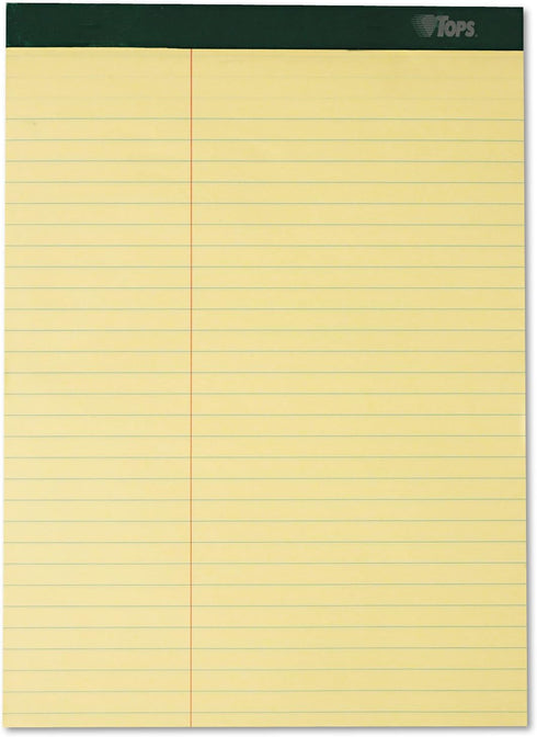Tops Docket Writing Pads, 100 Sheets, Extra-Strong Back, 8-1/2" x 11-3/4", Perforated, Canary, 6 Pack (63396)