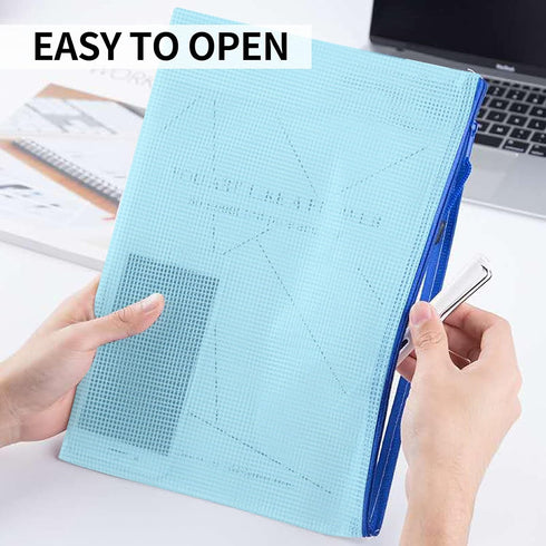 Toplive Plastic Mesh Zipper Pouch, 15 Packs (A4/A5/A6 Size, 5 Colors), Waterproof Document Bag for School Office