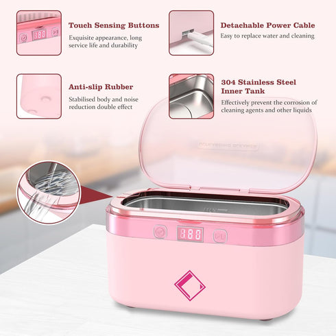 LifeBasis 17 OZ Ultrasonic Jewelry Cleaner, Portable with 42kHz and 5 Cleaning Timer for Jewelry, Eyeglasses, Watches -