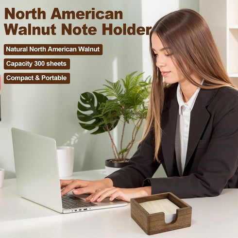Buqoo North American Black Walnut Wood Sticky Note Pad Holder for Desk, Memo Holder Paper Dispenser, Desktop