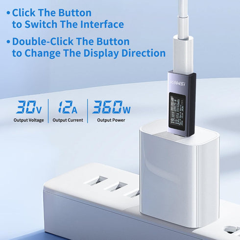 USB C Power Meter Tester, USB Multimeter 4-30V 0-12A Voltage Current Capacity Energy Power Digital Tester