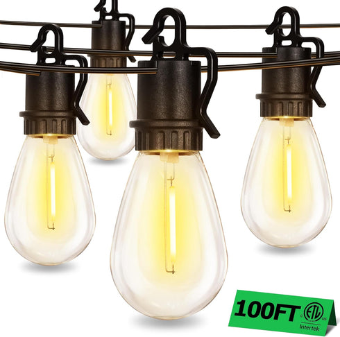 100FT 35 S14 Bulbs E12 Sockets,2700K Dimmable Lights,IP55 Outdoor String Lights with Shatterproof Patio Deals Vintage