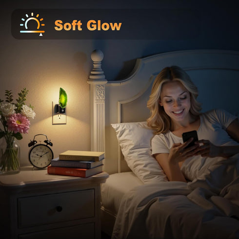 2 Pack Dimmable JandCase Night Lights Plug into Wall, Agate Night Light, Night Light Aesthetic Crystal, Dusk to Dawn