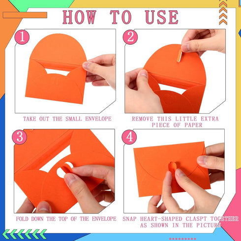 550 4 2.8 Inch Uiifan Pcs Colorful Window Gift Card Envelopes x Gift Card Sleeves Credit Size with Heart Shaped Clasp