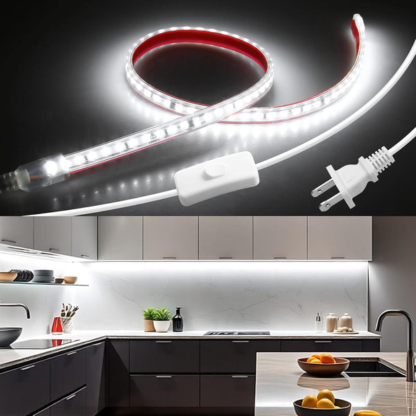 24in Under Cabinet Lighting Strip Plug in with Switch Self-Adhsive Waterproof AC