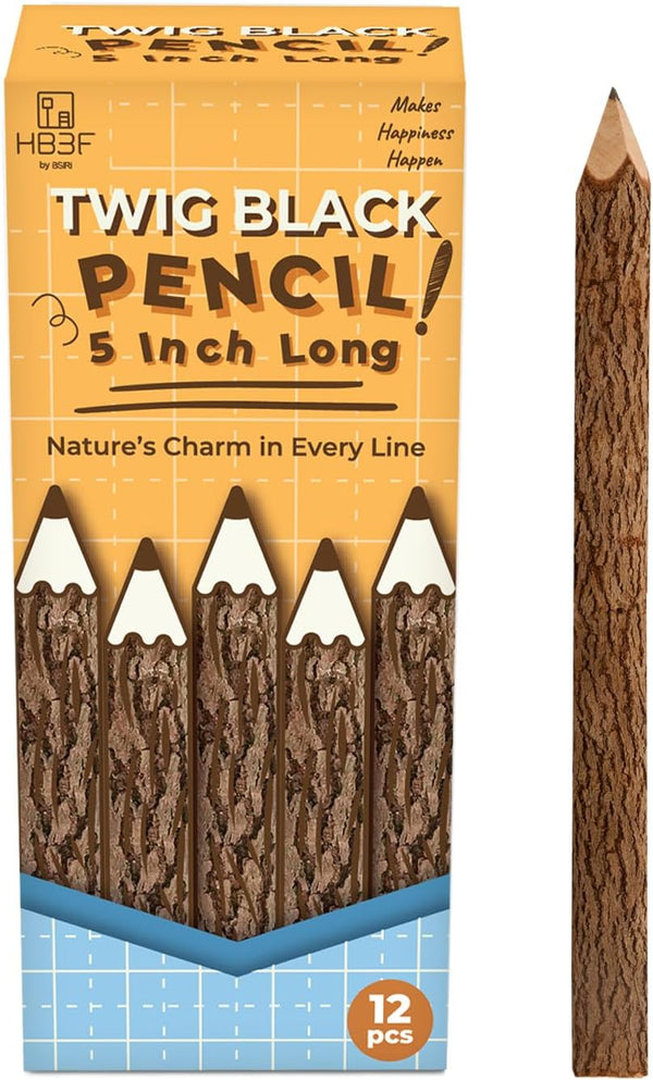 BSIRI Rustic Twig Wooden Graphite Pencils, 12-Pack, Birch Tree, Camping Decorations, Novelty Gifts for Kids