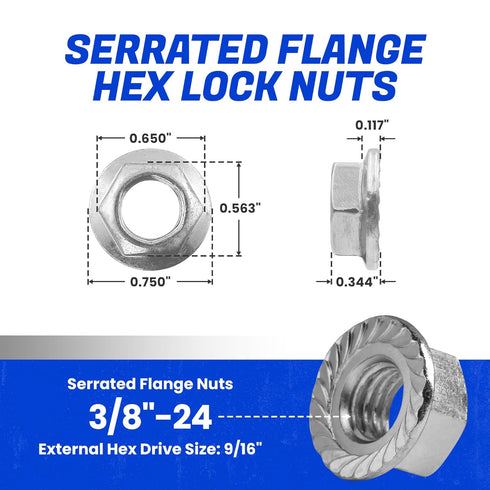 Fastenere 3/8"-24 (25-Pack), 18-8 Serrated Flange Nuts Durable Stainless Steel Hex Lock Hardware Nuts