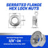 Fastenere 3/8"-24 (25-Pack), 18-8 Serrated Flange Nuts Durable Stainless Steel Hex Lock Hardware Nuts