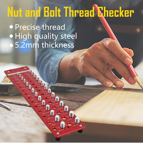28 Thread Checker - Nut and Bolt Identifier Gauge with 14 Metric and 14 Standard Sizes, Aluminum