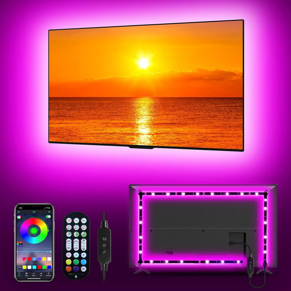 Daymeet RGB LED TV Lights, 16.4ft Backlight Strip for 65-85 inch TV, Music Sync USB Bluetooth APP Remote Control