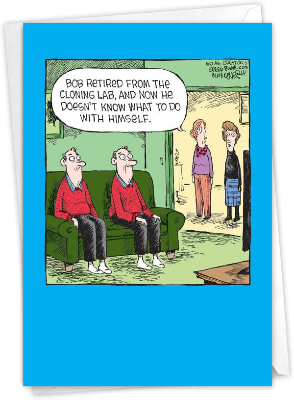 NobleWorks Humorous Retirement Greeting Card with Envelope, 5 x 7 Inch (1 Card), Good Luck Cloning Lab C6362RTG-US