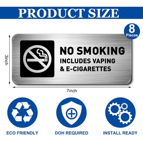 No Smoking Sign, No Vaping Sign for Home Business, Metal Self Adhesive Industrial Warning Signs, 7 x 3 Inch for Office