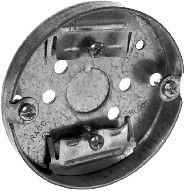 Hubbell-Raco 8292 1/2-Inch Deep Ceiling Pan, 1/2-Inch Center Bottom Knockout, NMSC Clamps, 3-1/2-Inch
