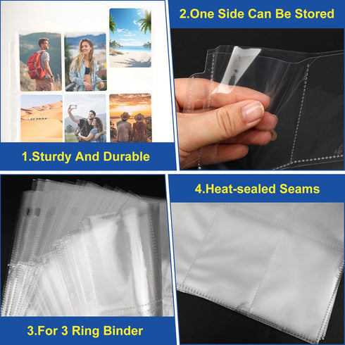7200 9 3 Cards(400 Pockets Card Sleeves Binder Sheets, Pocket Card Sleeves for Ring Binder, Trading Cards Sleeves Fit