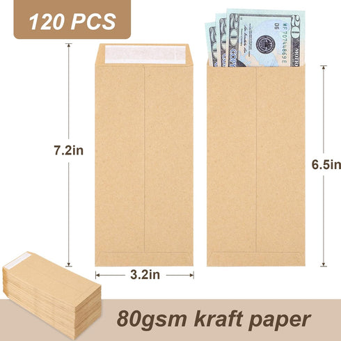 Joyberg 120 PCS Money Envelopes for Cash Kraft Paper, 6.5”x3.2” Small Cash Envelopes for Money Self-Adhesive, Money Saving Challenge Coin Envelopes for Coin, Check, Cash, Budget, Small Item Organizer by Joyberg