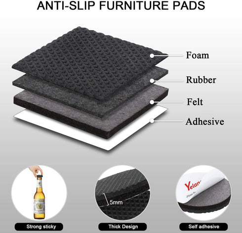 Yelanon Non Slip Furniture Pads, 24 pcs 2’’ Grippers, Self Adhesive Rubber Feet for Hardwood Floors