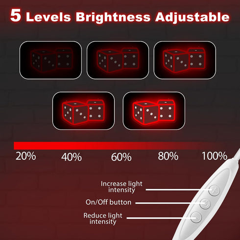 14.57 9.45 Dice Neon Sign Adjustable Brightness Neon Signs for Wall Decor Red LED Wall Light for Bedroom, Bar, Game