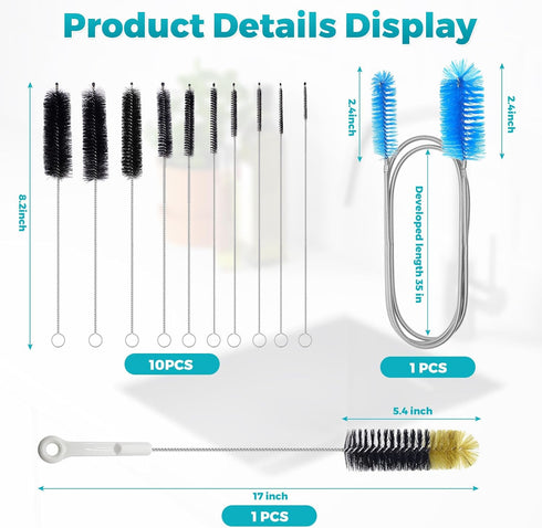 juntianze 12 Pack Set, Tube,17-inch Brush,8.2-inch Brushes,35-inch Glass Tube Pipe Cleaner Brush for Cleaning Long Neck