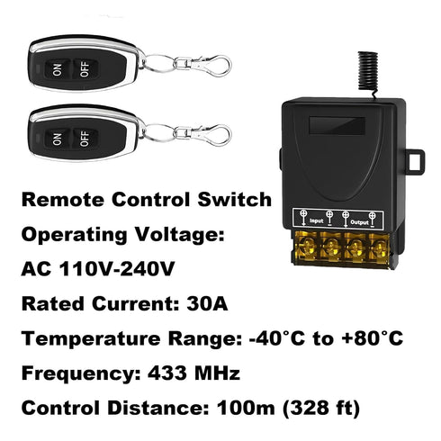 Feloako 120V 110V-240V 30A 328ft Remote Control Switch Wireless,AC RF Relay Switch Kit for Garage