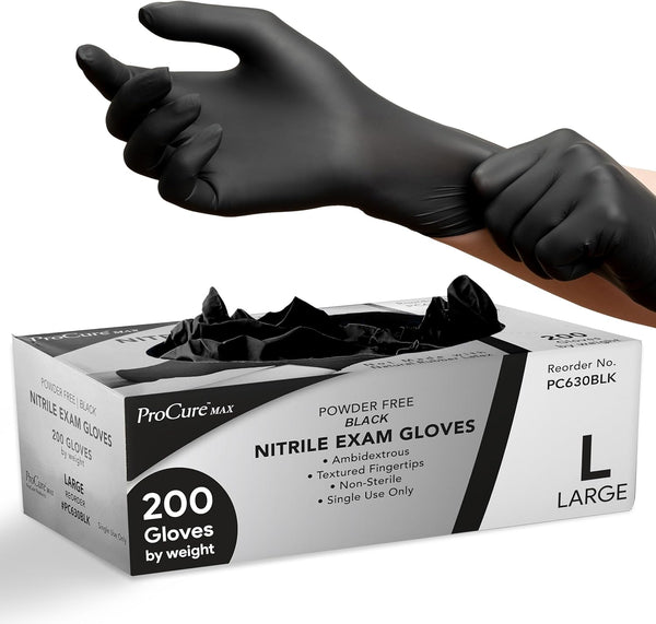 Black Nitrile Disposable Gloves | 200-Pack | Latex-Free for Medical, Surgical, Food Prep, Tattoo