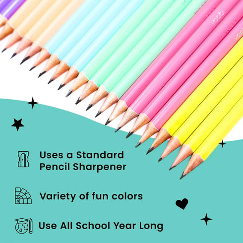 Yoobi #2 Pre-Sharpened Pencils in Cute Pastel Colors - 2 Packs of 24 for School & Office Supplies