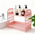 Glomora 2 Layer Desktop Shelf, Foldable Double Stacking Storage Rack with Side Guardrail, Cosmetic Stationery Organizer