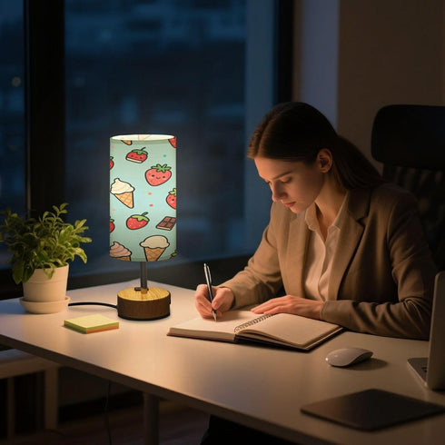 MOOCG 3 Dimmable Strawberry Ice Cream Touch Control Table Lamp with Fabric Shade, Color Temperatures LED Desk Lamp, Eye