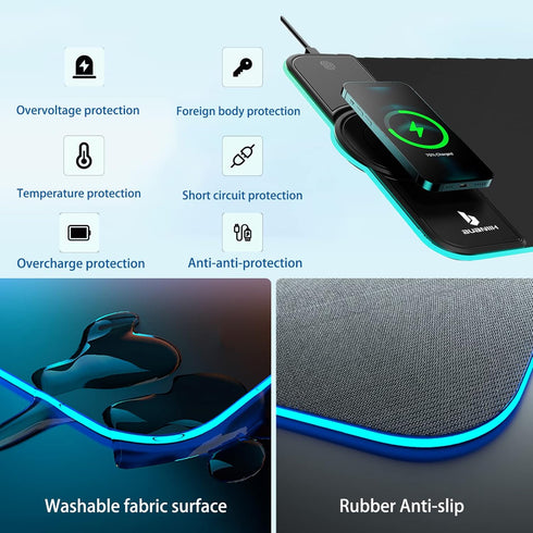 Large Wireless Mouse Pad Charging, 15W Fast Charging, Extended Size, 10 Lighting Modes for Office Mouse Pad - Galaxy