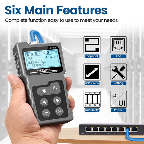 VXSCAN RJ45 Network Cable Tester Kit – Multifunction Poe Ethernet Cable Tester for CAT5e/CAT6/CAT6a