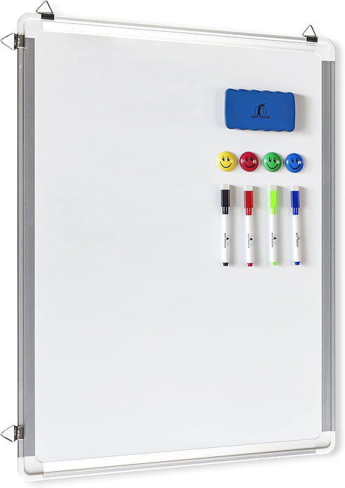 Whiteboard Set - 24 x 18 in Dry Erase Board with 1 Magnetic Eraser, 4 Markers, 4 Magnets, and 6 Labels