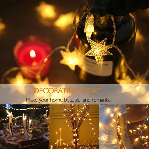 YoTelim 33FT Star String Lights, Battery Operated Waterproof 100 LED Fairy Christmas Lights with Remote Control, Warm